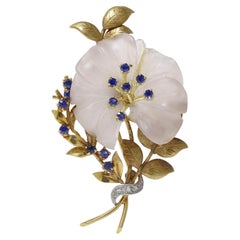 18kt gold rock crystal and diamond flower brooch