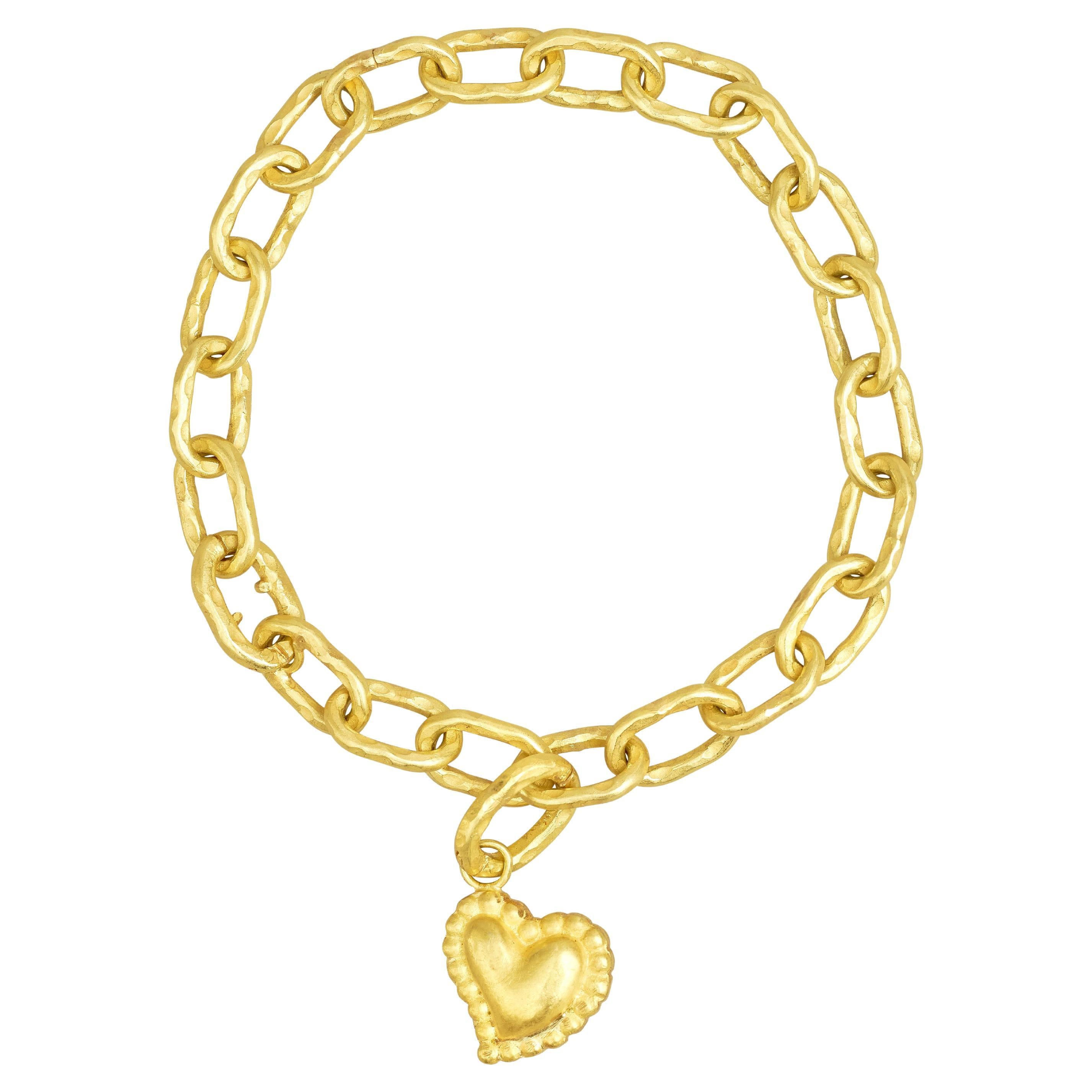 18kt Gold Link Charm Bracelet with Sacred Heart Charm