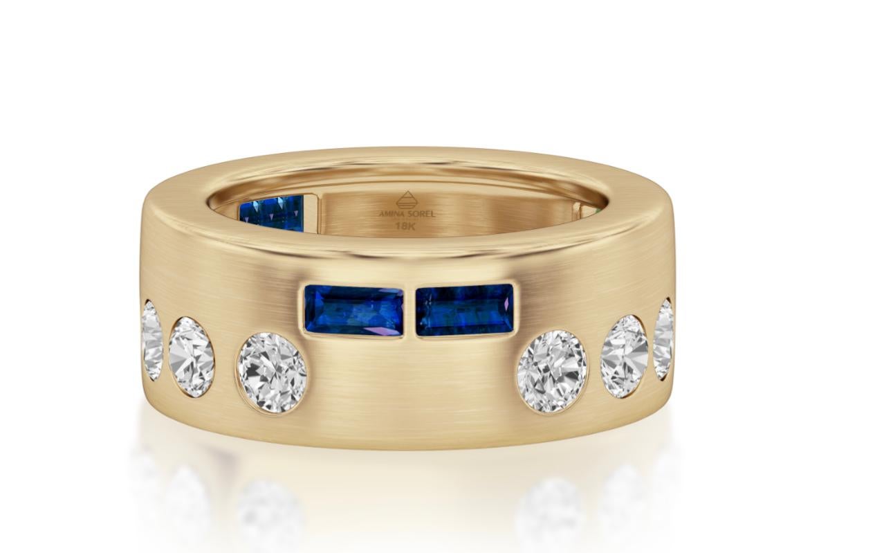 For Sale:  Amina Sorel 18kt Gold London Blue Sapphire and Diamond 'Morse Code' Ring  2