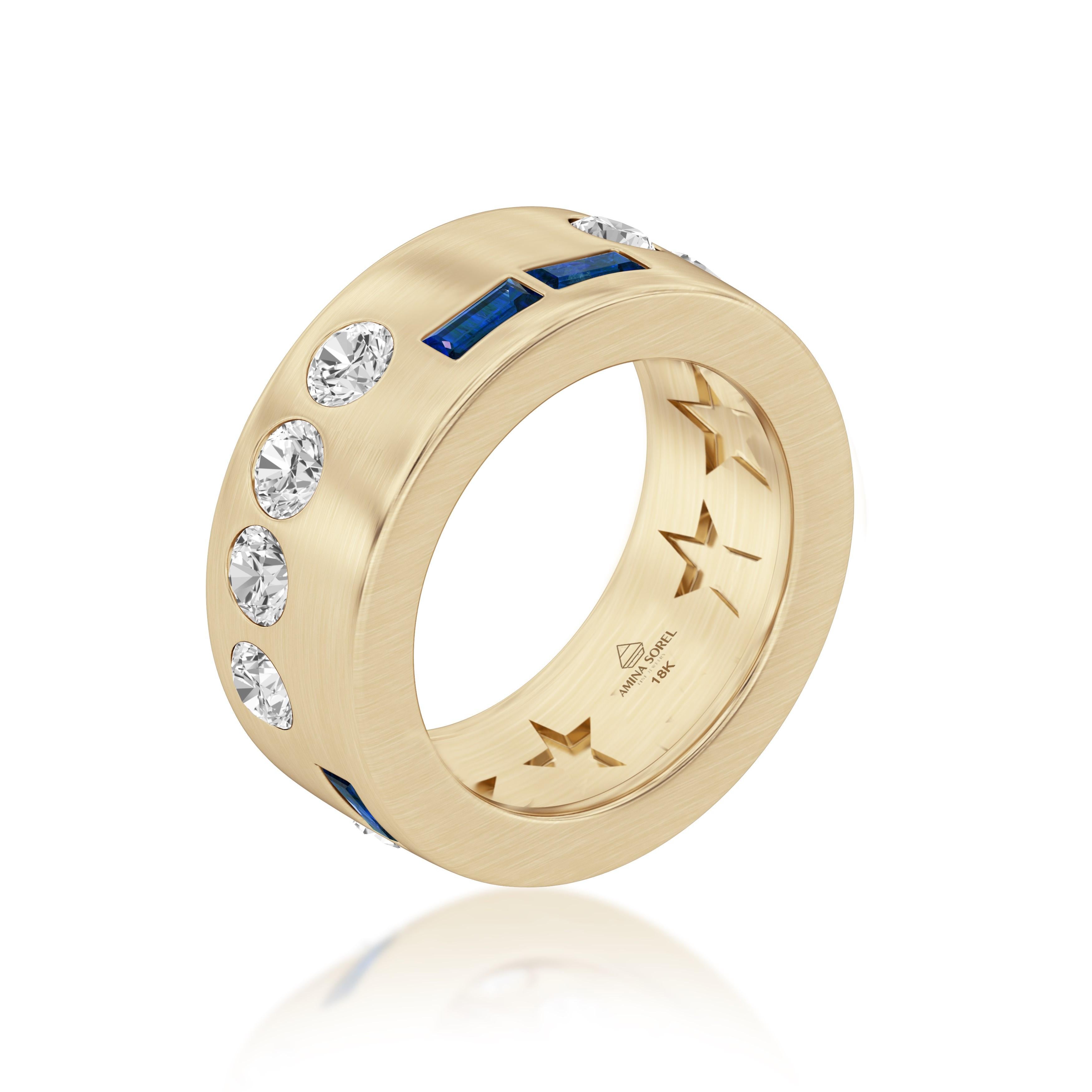 For Sale:  Amina Sorel 18kt Gold London Blue Sapphire and Diamond 'Morse Code' Ring  3