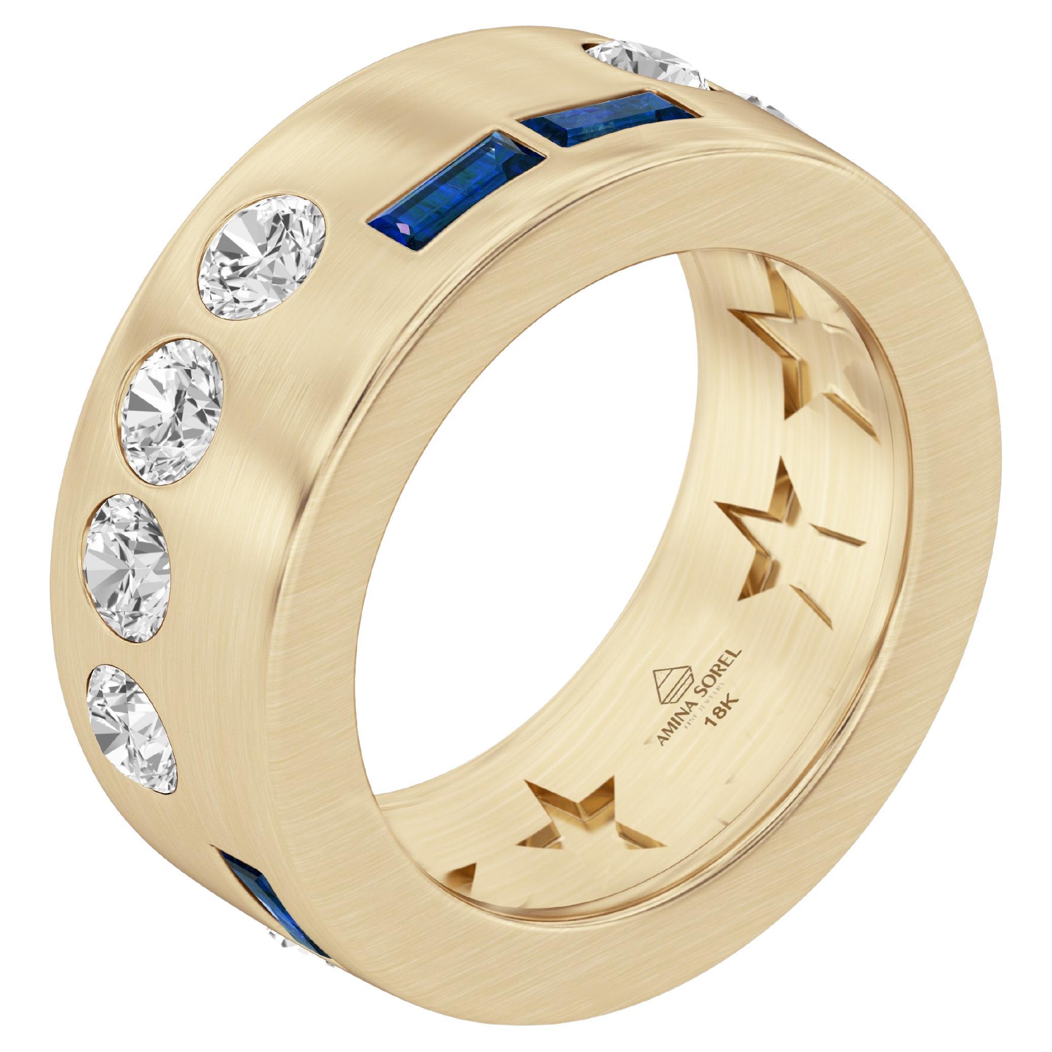For Sale:  Amina Sorel 18kt Gold London Blue Sapphire and Diamond 'Morse Code' Ring
