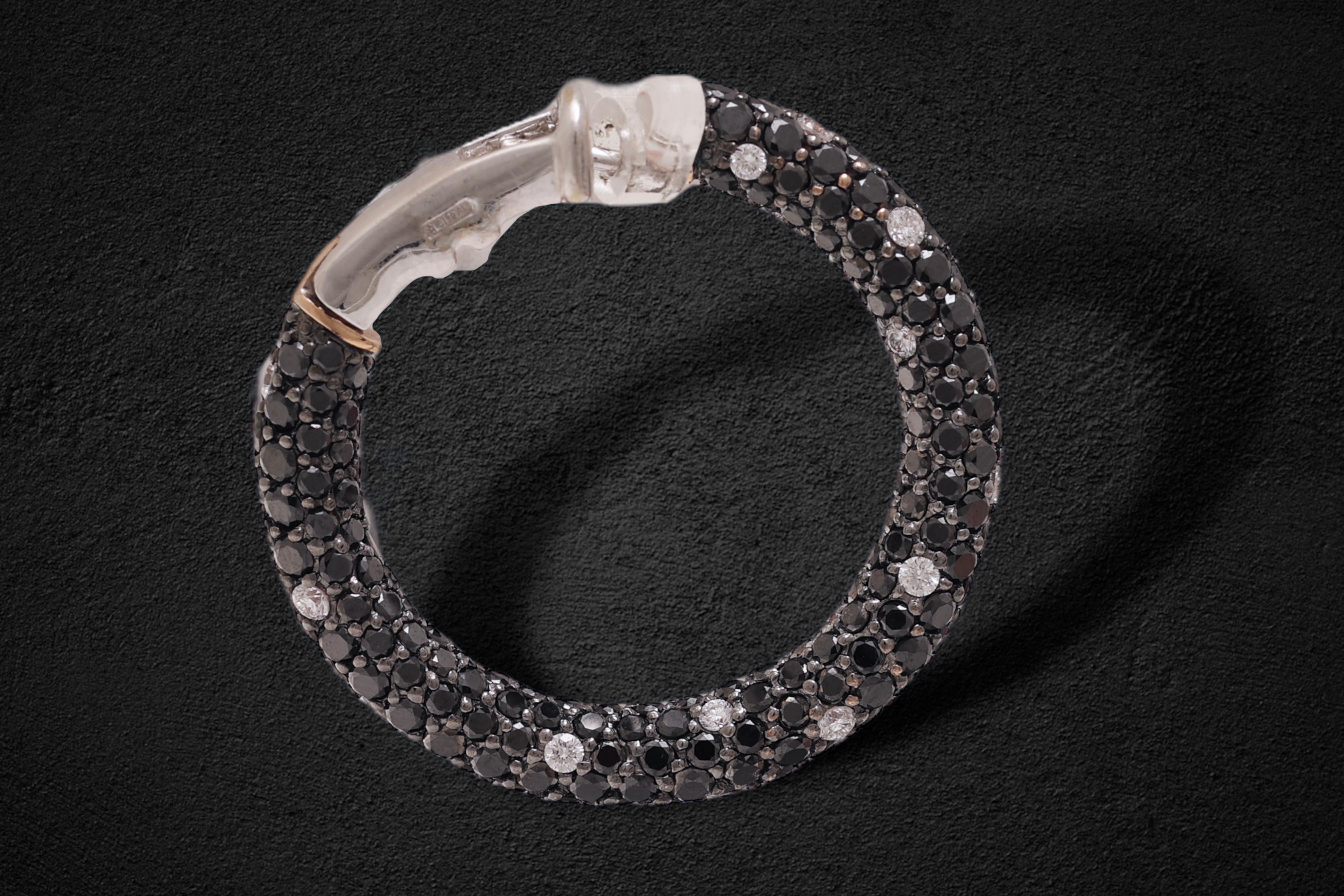 Women's or Men's 18kt Gold Loop Earrings, 0, 78ct White Diamonds, 7, 14ct Black Diamonds For Sale