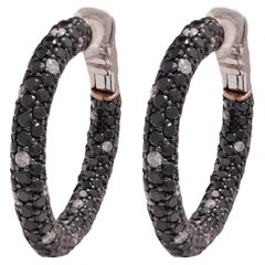 18kt Gold Loop Earrings, 0, 78ct White Diamonds, 7, 14ct Black Diamonds