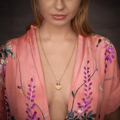 18kt Gold Lotus Feet Necklace with Cabochon Ruby, Emerald and Diamond