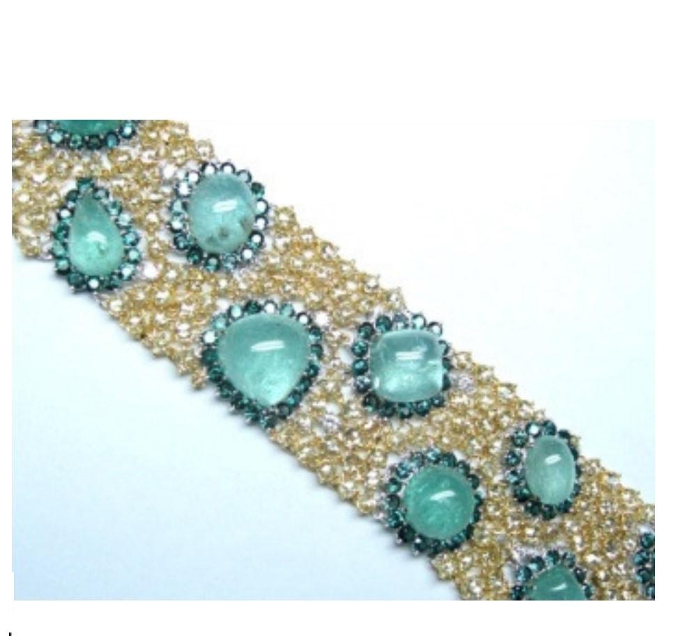 Taille mixte 130 000 18KT Magnifique bracelet rare en tourmaline Paraiba et diamants jaunes en vente