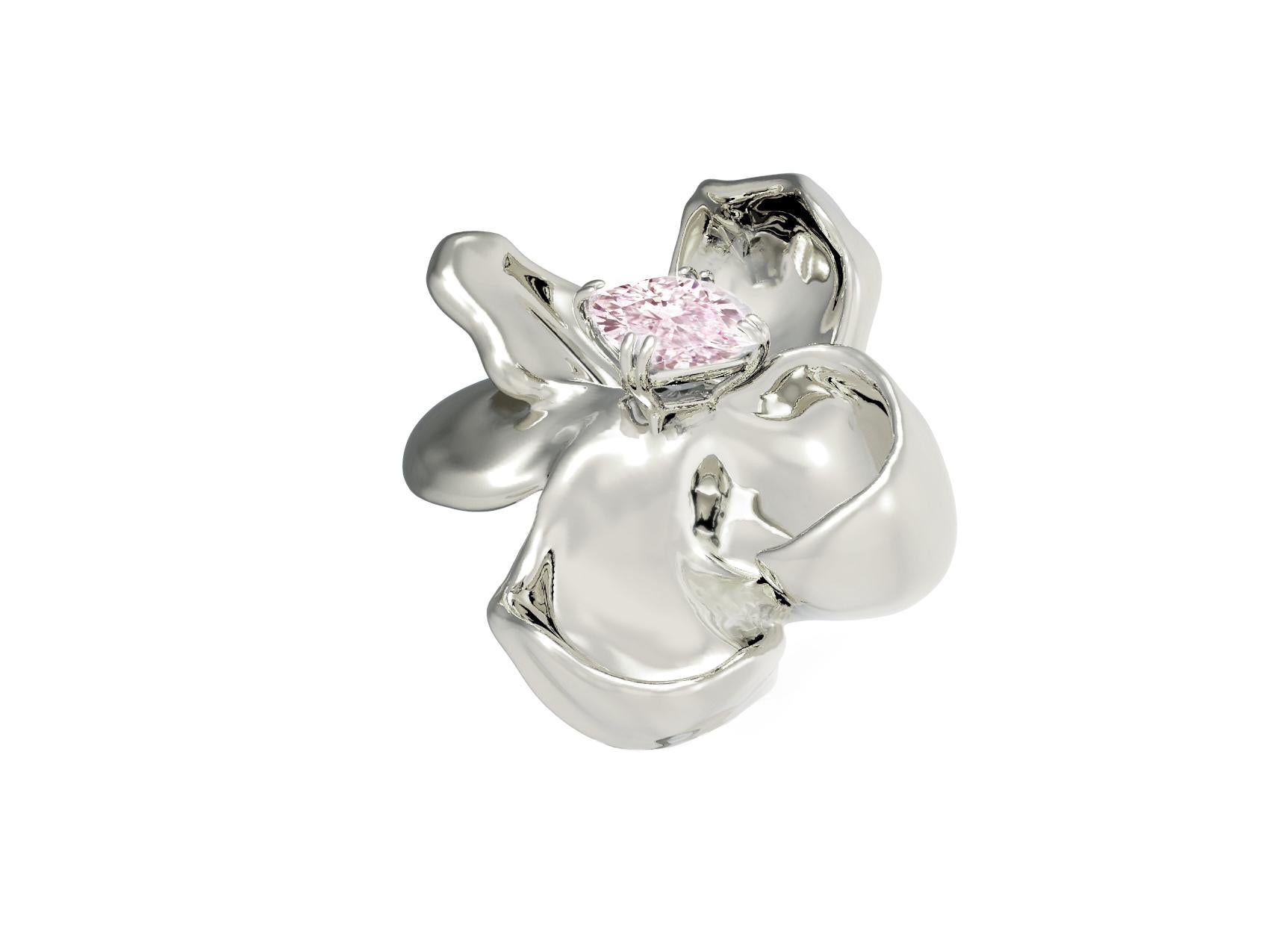 Certified Purplish Pink Diamond White Gold Magnolia Pendant Necklace For Sale 1