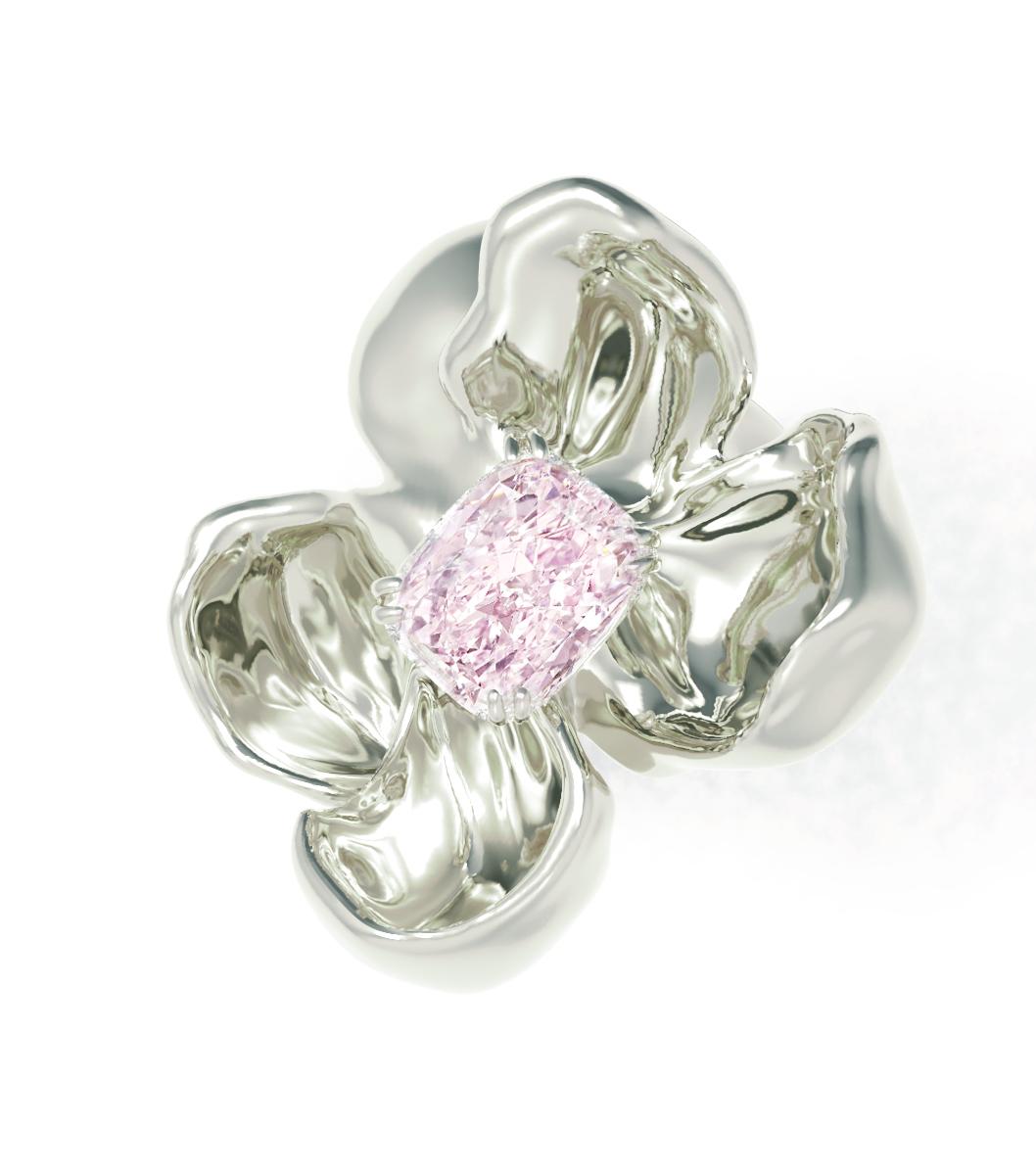 Bague de fiançailles Magnolia en or 18 carats, diamant rose pourpre clair fantaisie Neuf - En vente à Berlin, DE