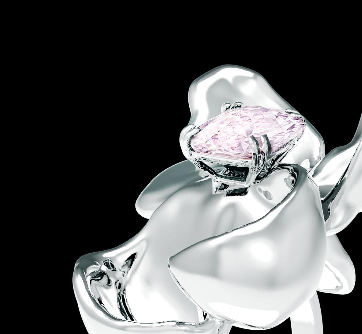 achtzehn Karat Gold-Verlobungsring mit Magnolie in Helllila und Rosa mit Diamanten im Angebot 3