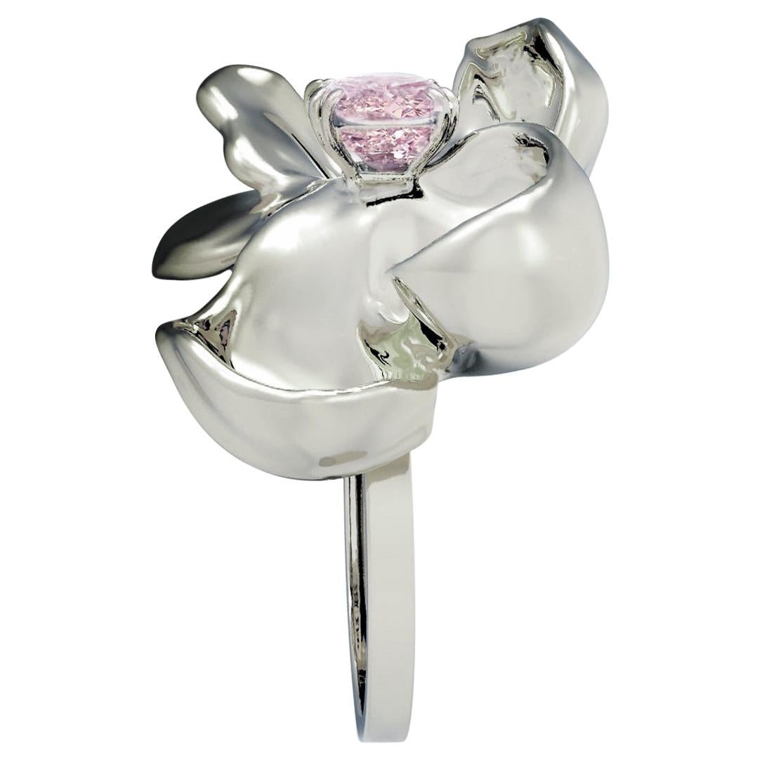 Fancy Light Purple Pink Diamond Eighteen Karat Gold Magnolia Engagement Ring For Sale