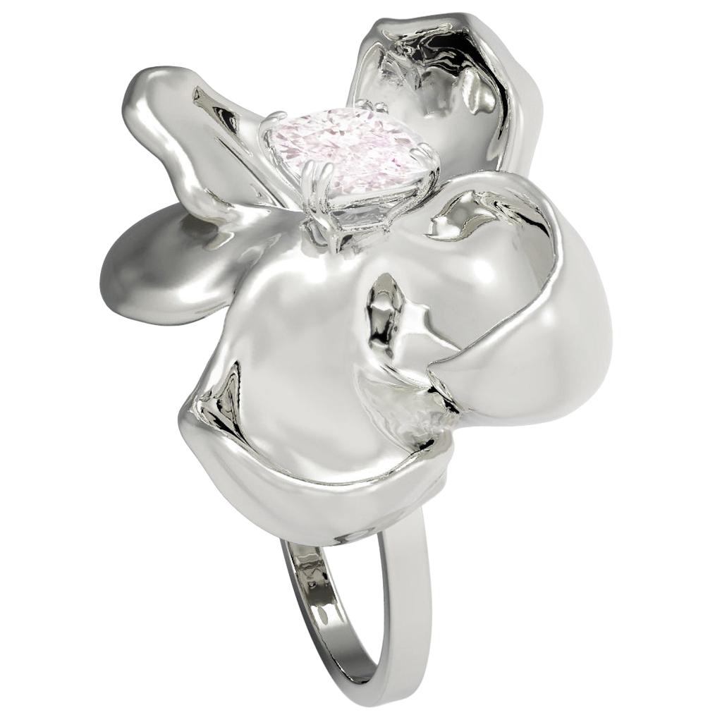 Fancy Light Pink Diamond Eighteen Karat White Gold Magnolia Ring