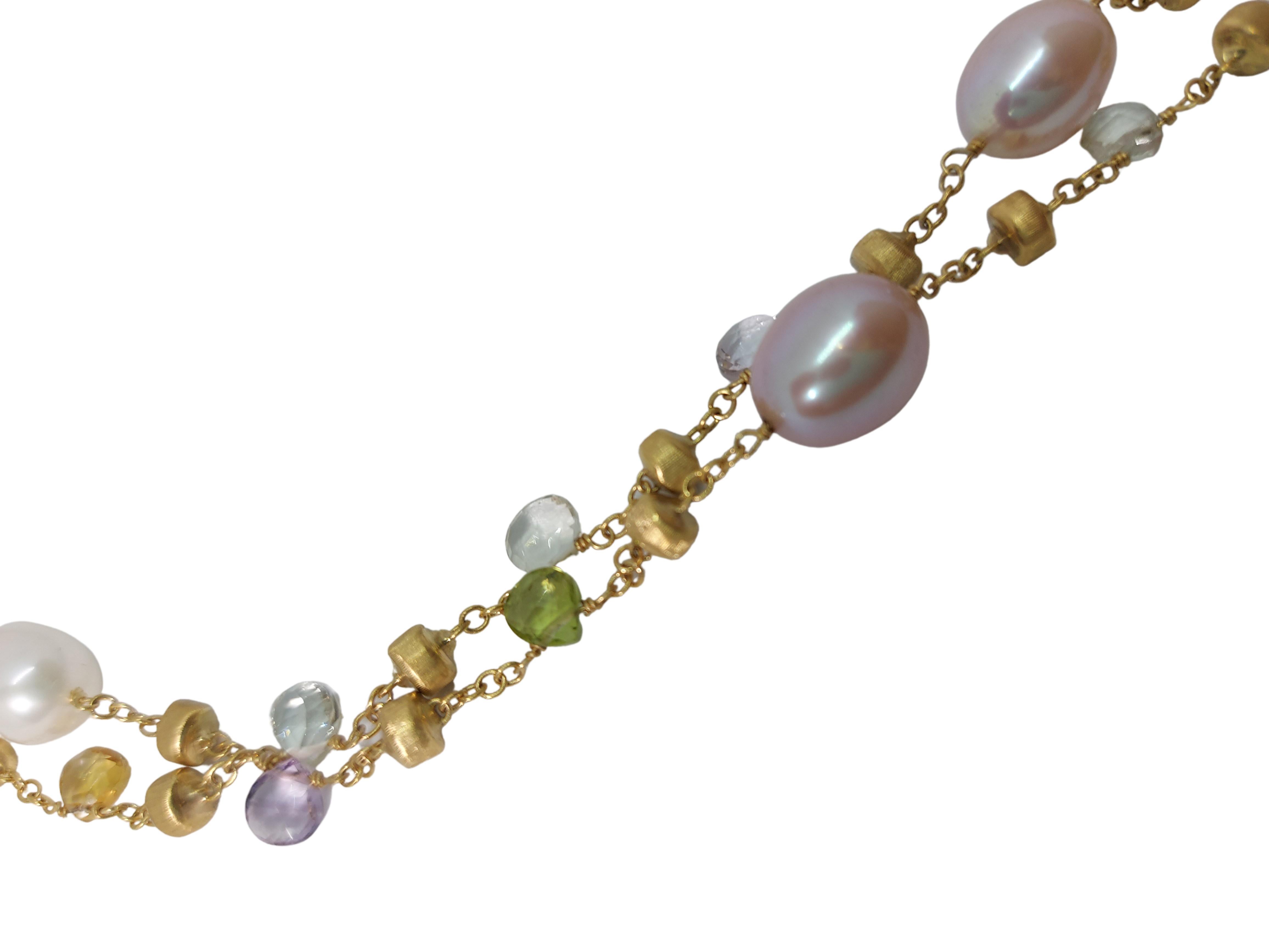 Artisan 18kt Gold Marco Bicego Long Necklace, Paradise Collection, Pearls & Gemstones
