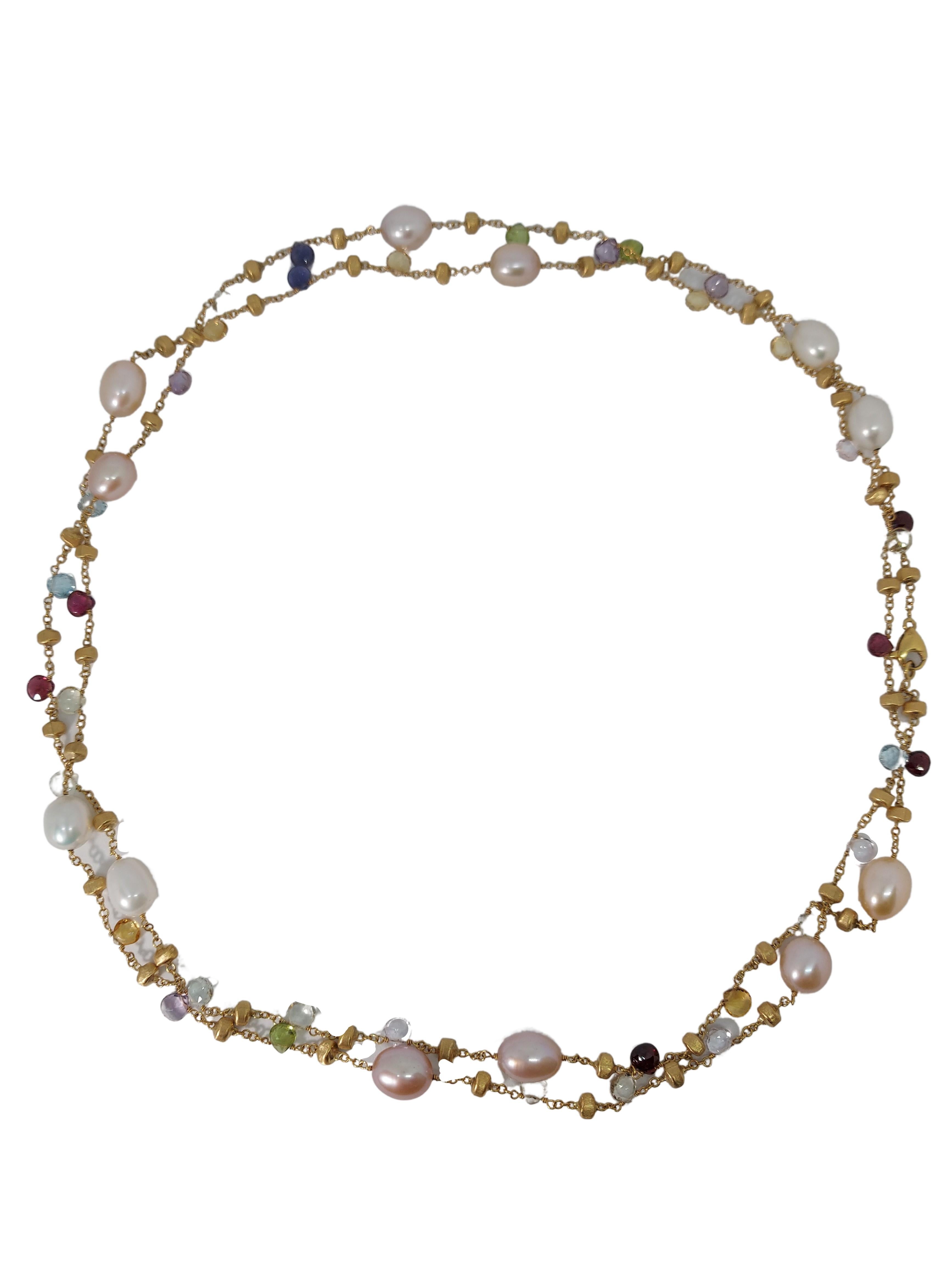 Briolette Cut 18kt Gold Marco Bicego Long Necklace, Paradise Collection, Pearls & Gemstones