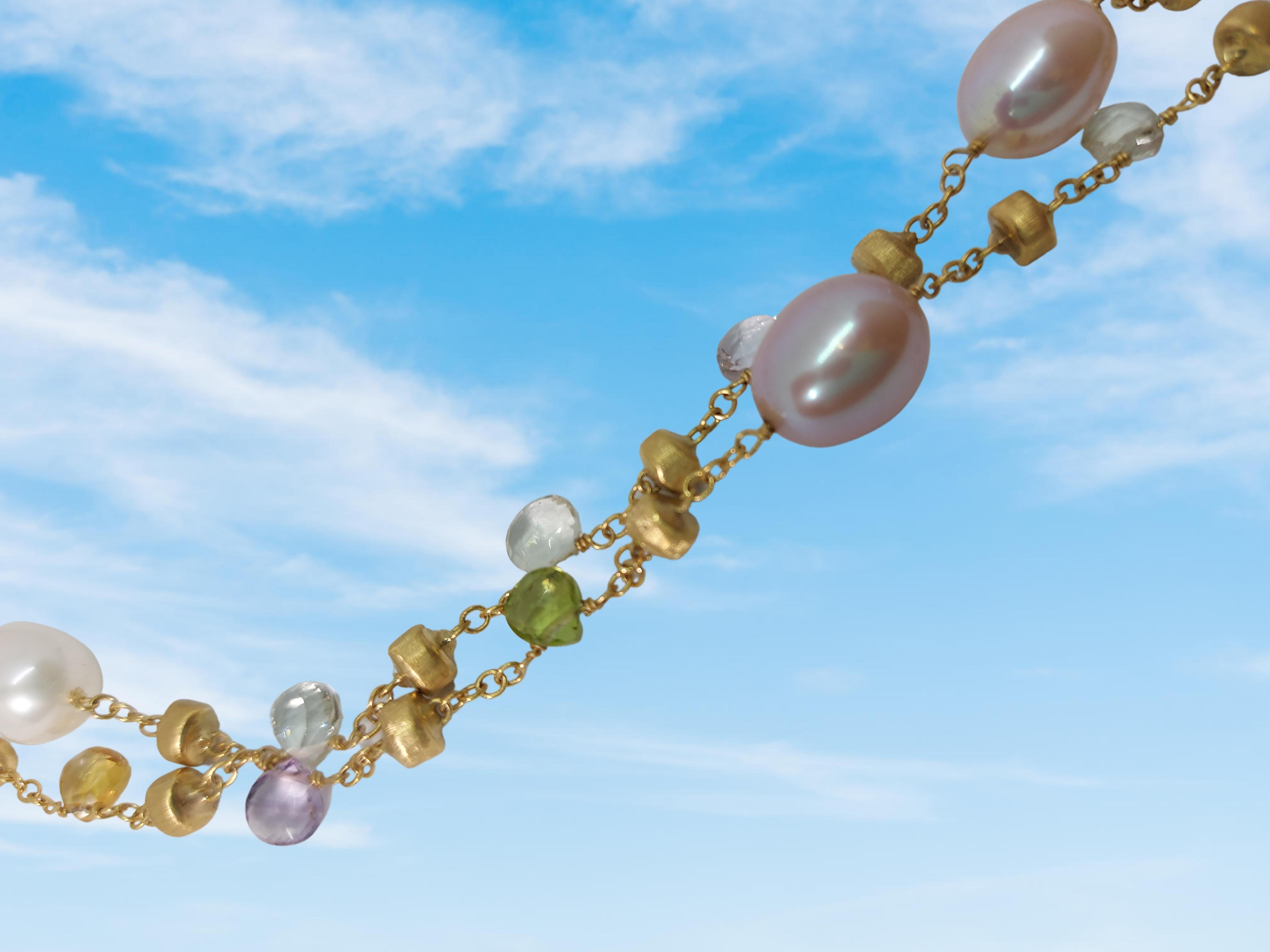 Women's or Men's 18kt Gold Marco Bicego Long Necklace, Paradise Collection, Pearls & Gemstones
