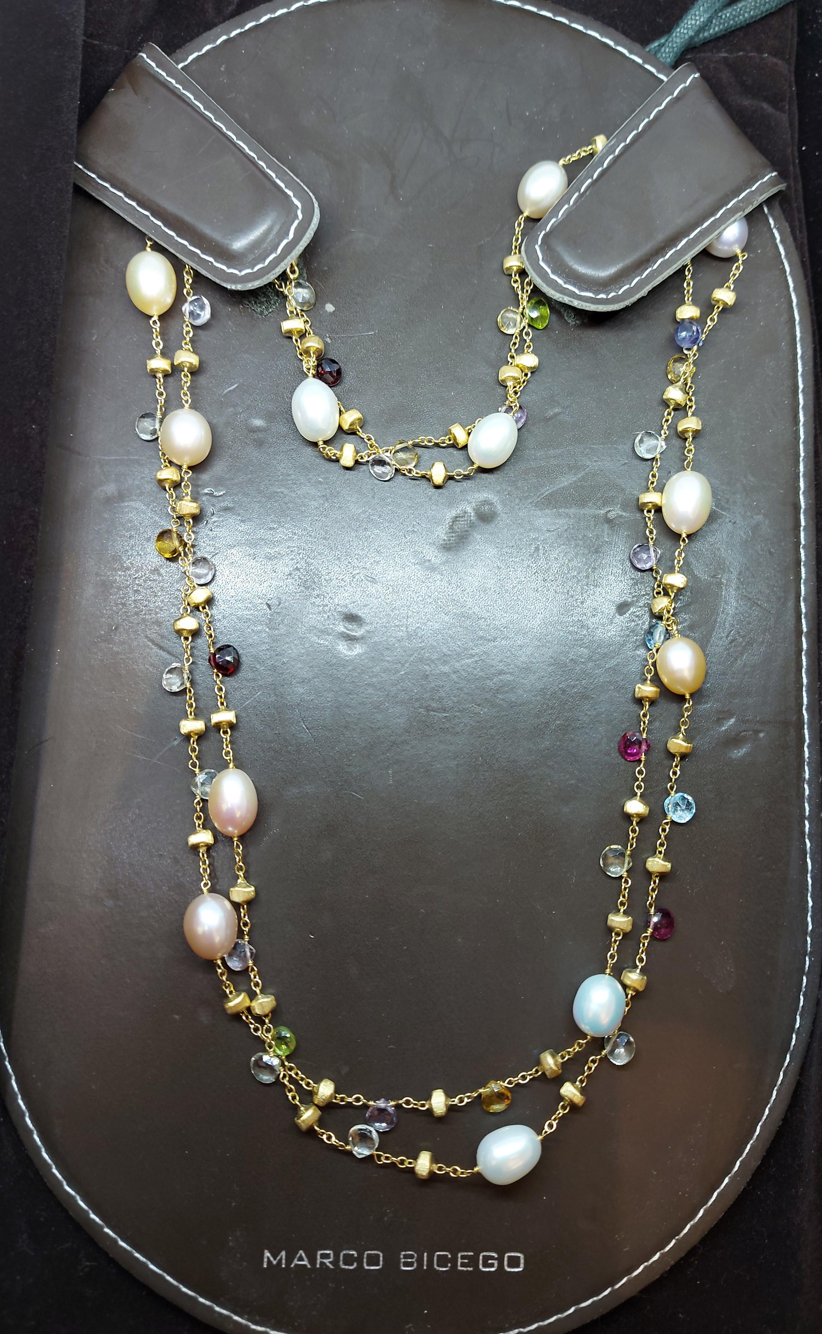 18kt Gold Marco Bicego Long Necklace, Paradise Collection, Pearls & Gemstones 3