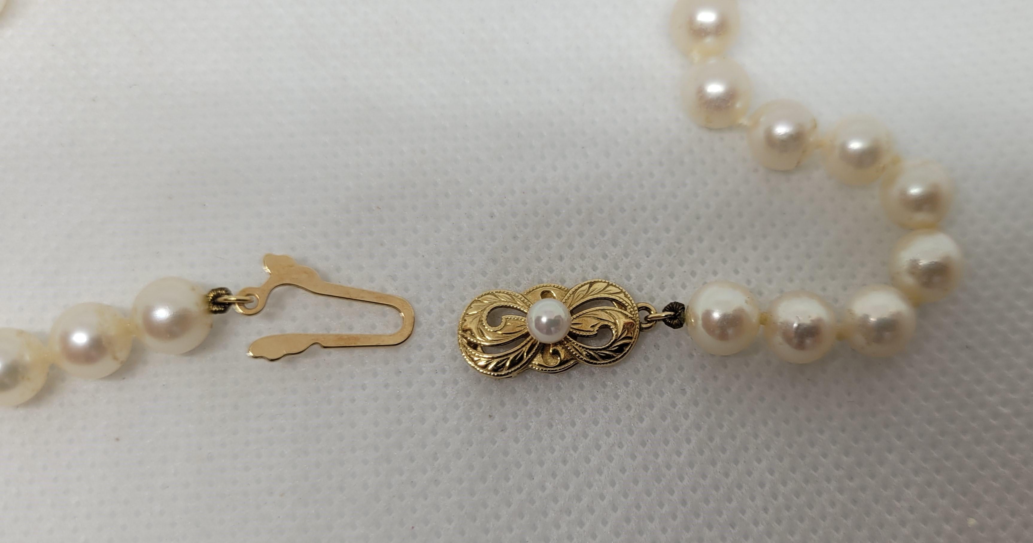 18kt Gold Mikimoto Akoya Pearl Necklace & Bracelet Set, 32 In, 6.6mm, Beautiful For Sale 2