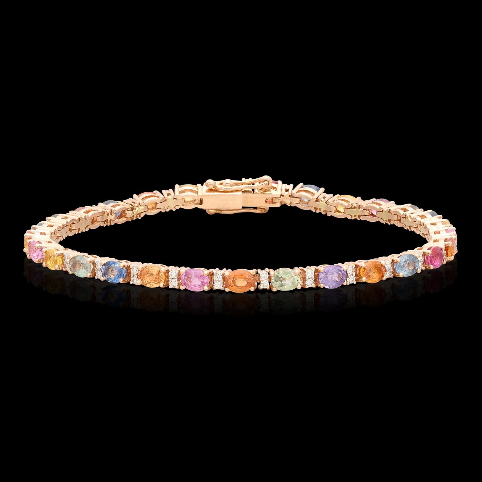 Oval Cut 18kt Gold Multi-Colored Sapphire & Diamond Bracelet