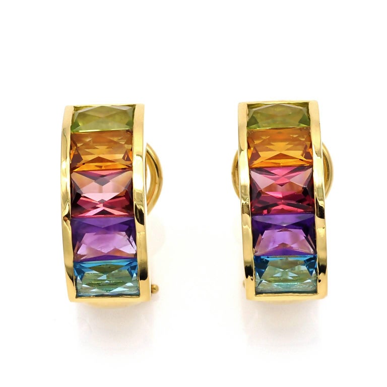 18 Karat Gold Multi Gemstone Clip-On Earrings at 1stDibs