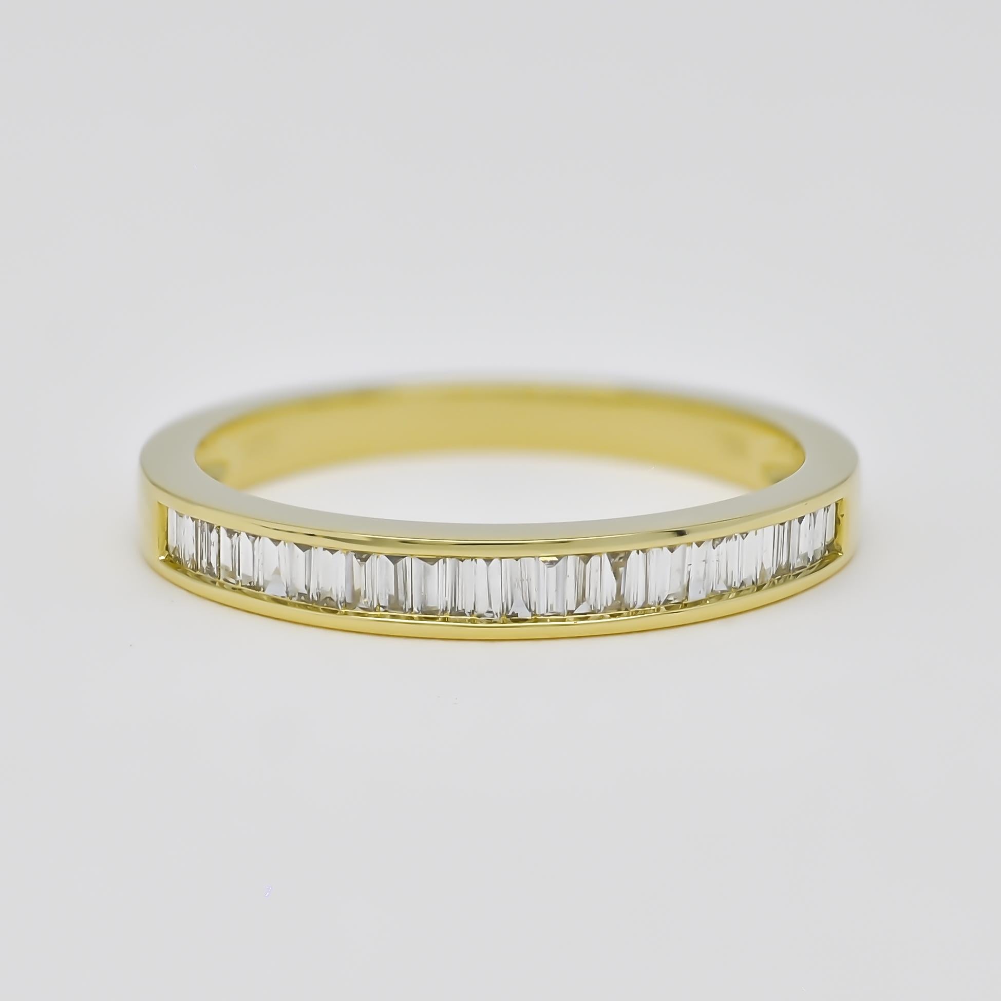 Art Deco 18KT Gold Natural Baguette Diamond Half Eternity Wedding Band R043586YG For Sale