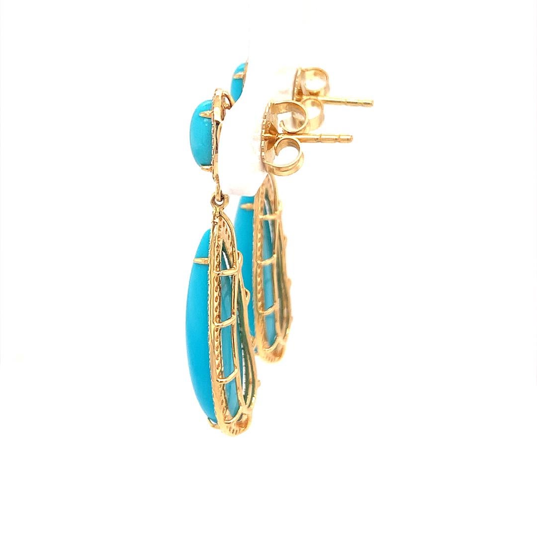Mixed Cut 18Kt gold natural diamond and turquoise earrings For Sale