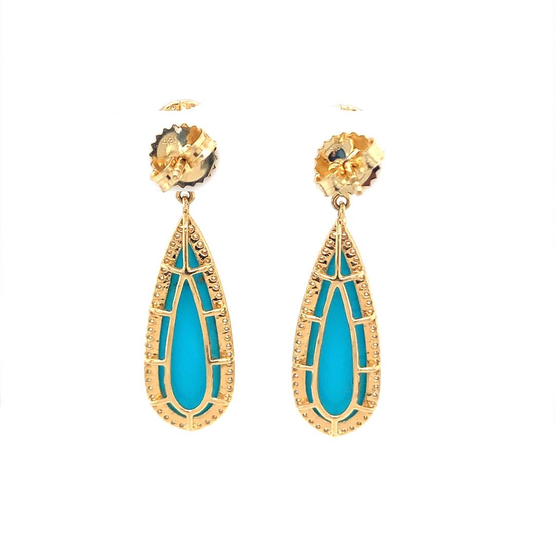 18Kt gold natural diamond and turquoise earrings In New Condition For Sale In New York, NY