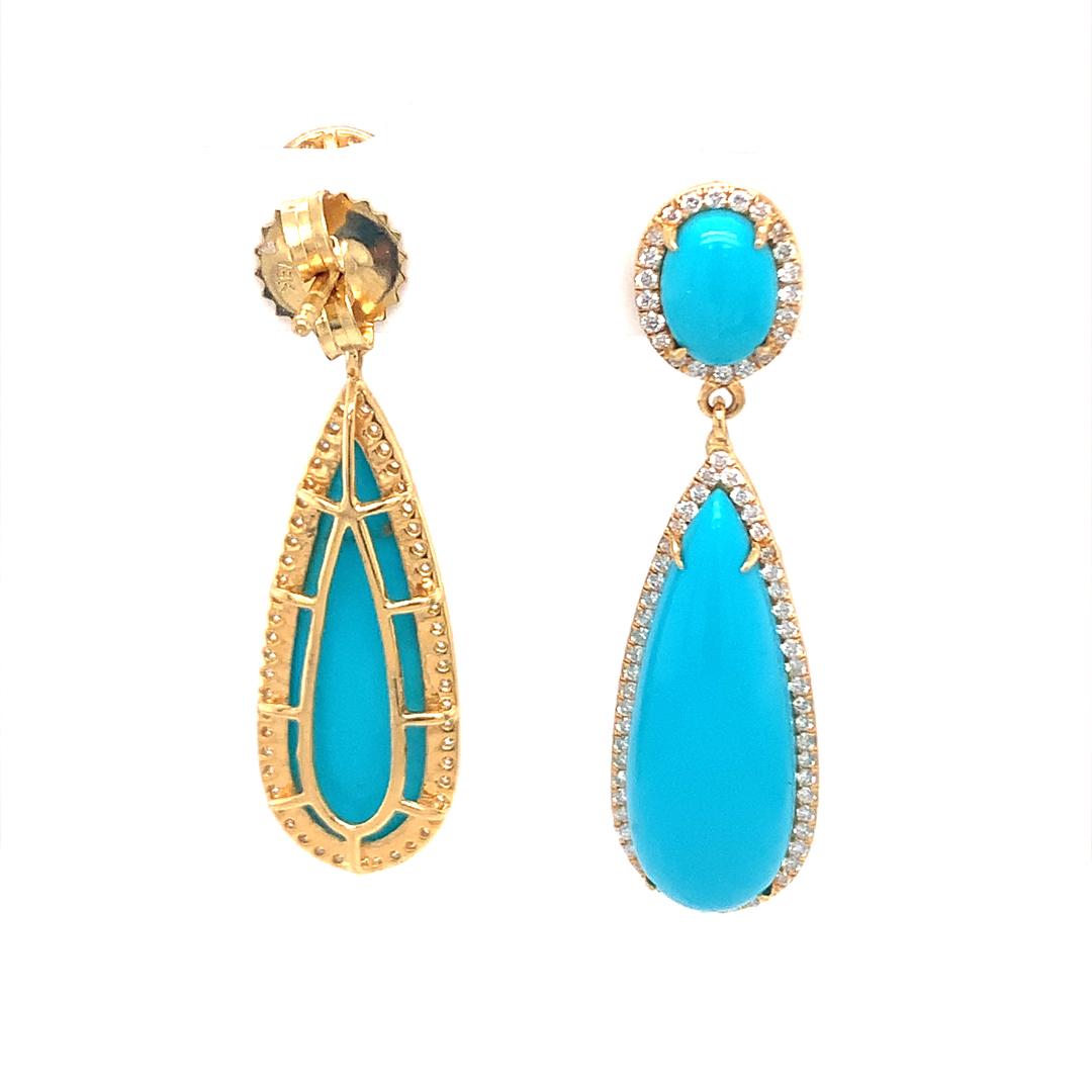 18Kt gold natural diamond and turquoise earrings For Sale 1