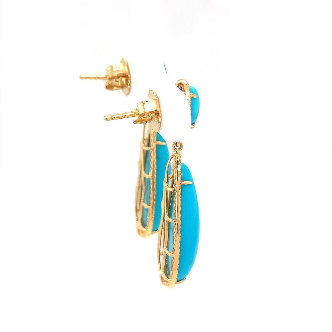 18Kt gold natural diamond and turquoise earrings For Sale 2