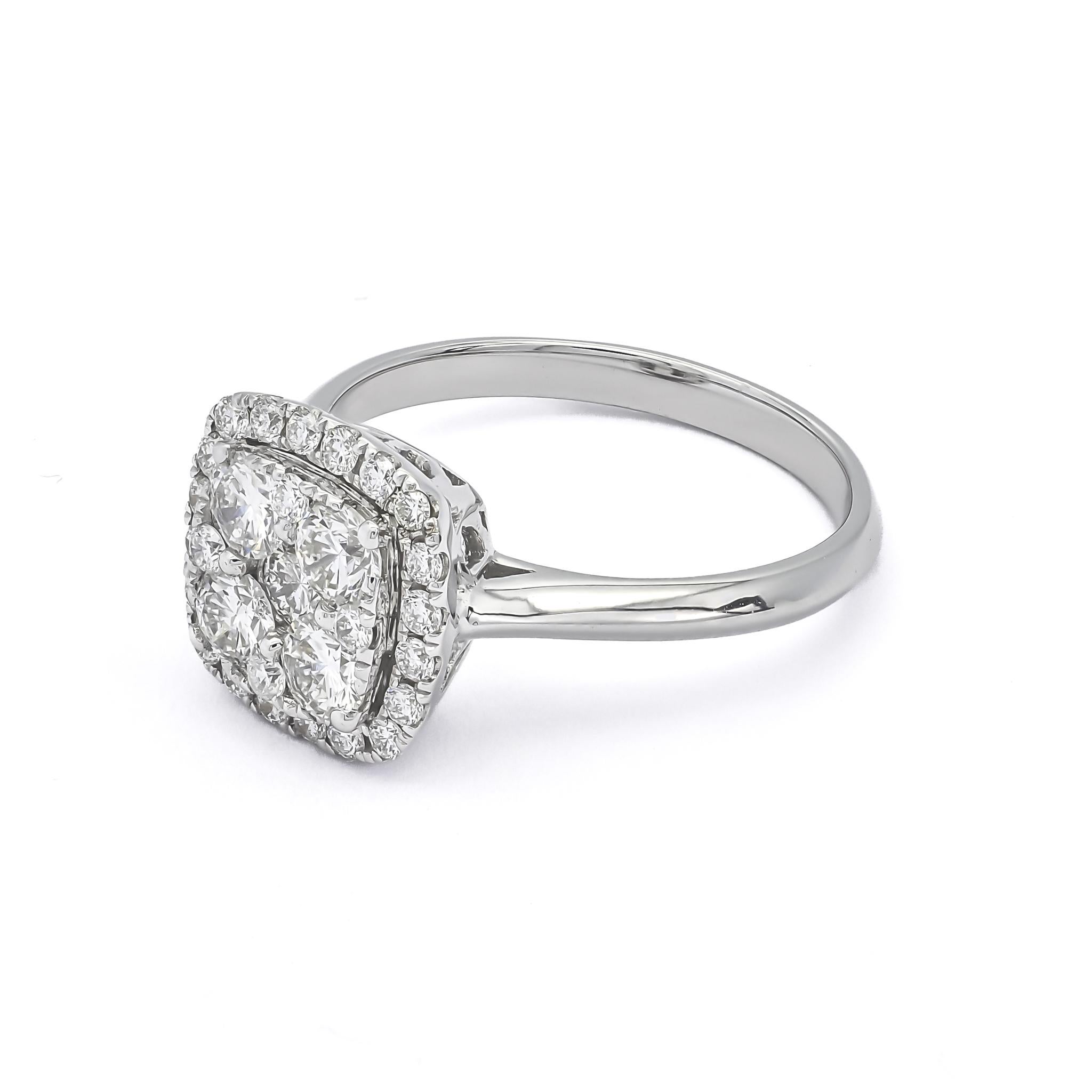 Natural Diamonds Halo Cluster Jewelry Set, 18 Karat White Gold Diamond Set For Sale 2