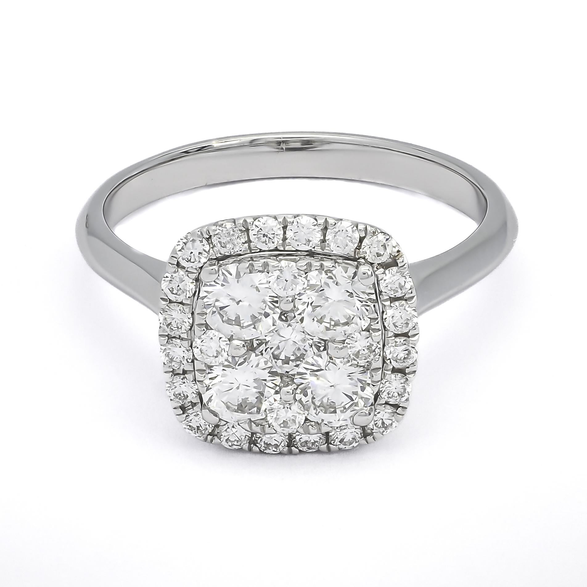 Natural Diamonds Halo Cluster Jewelry Set, 18 Karat White Gold Diamond Set For Sale 3