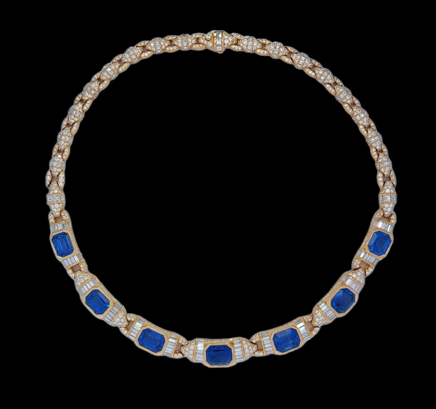 GRS 18kt Necklace 41.6 ct NH Sapphires & Diamond to His Majesty Qaboos Bin Said For Sale 5