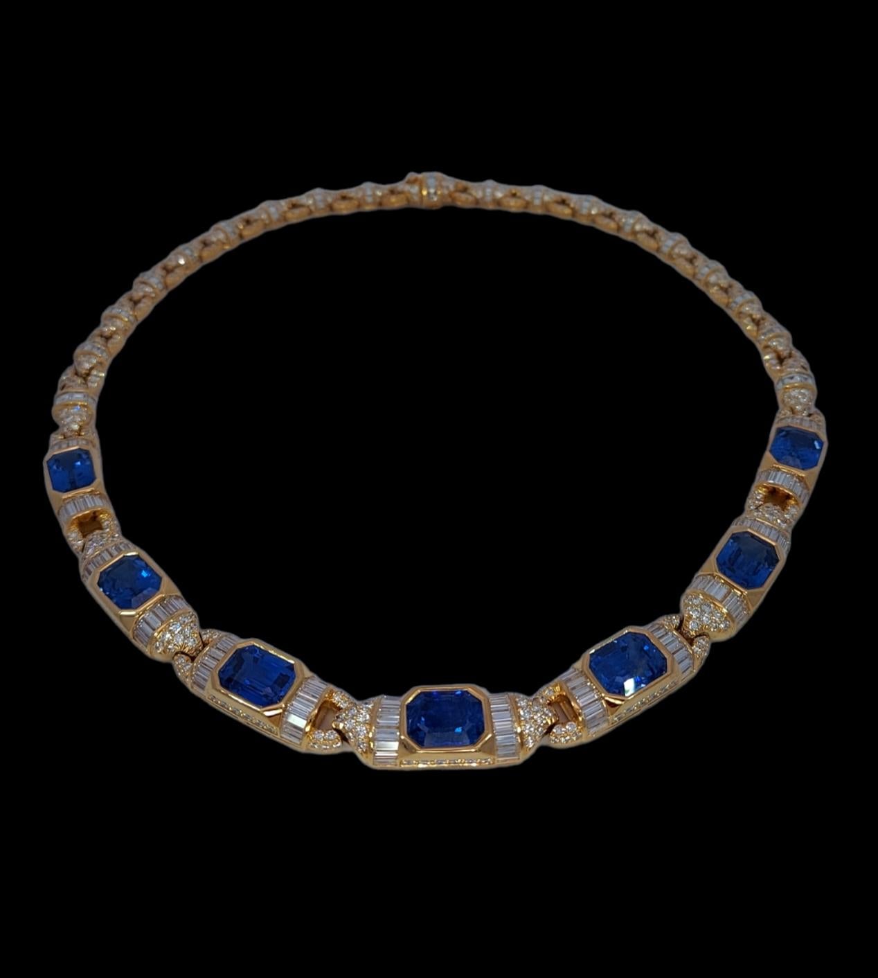 GRS 18kt Necklace 41.6 ct NH Sapphires & Diamond to His Majesty Qaboos Bin Said For Sale 6