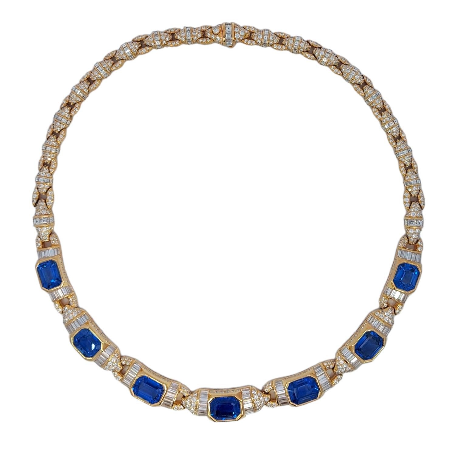 Artisan GRS 18kt Necklace 41.6 ct NH Sapphires & Diamond to His Majesty Qaboos Bin Said For Sale