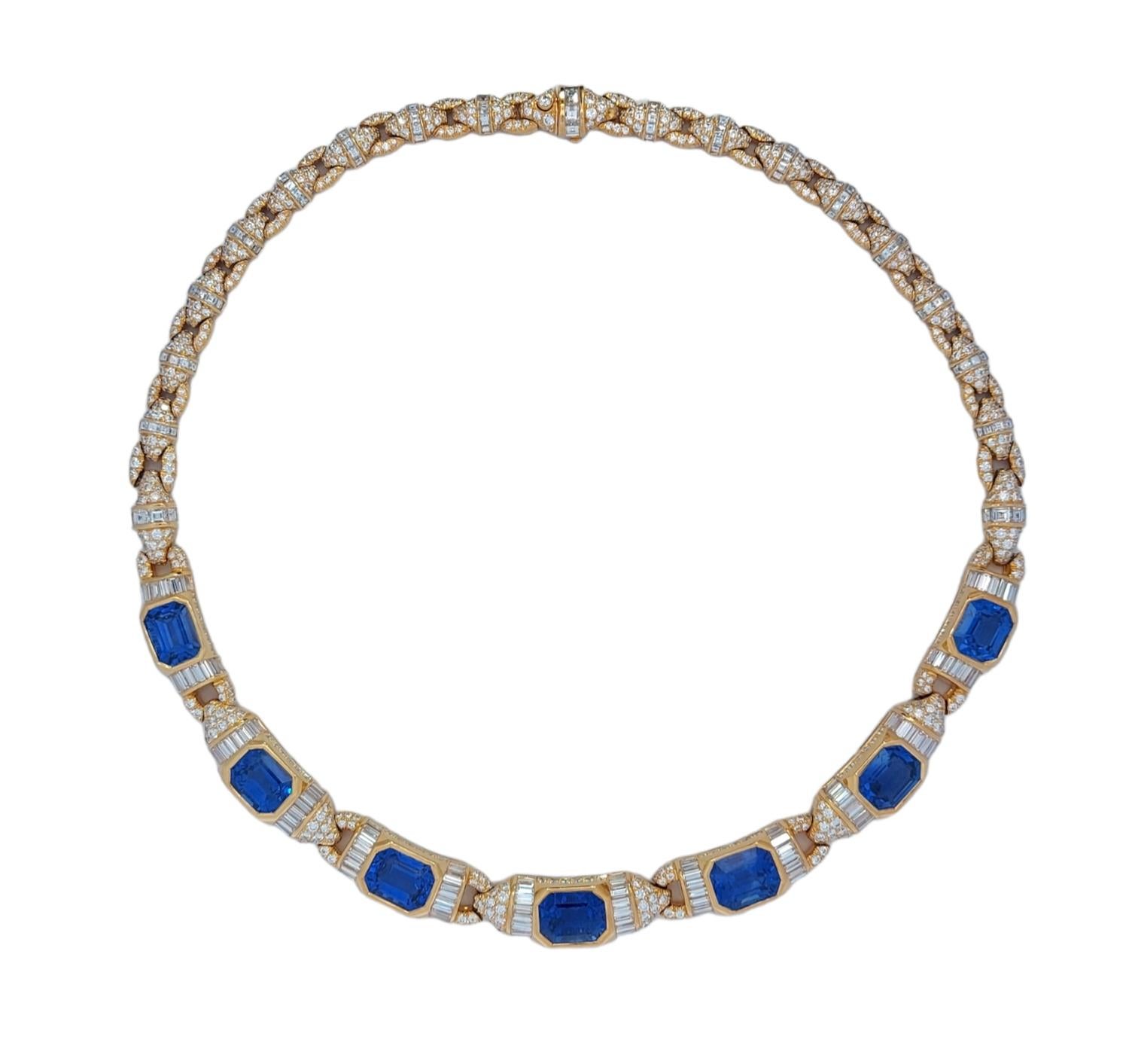Women's or Men's GRS 18kt Necklace 41.6 ct NH Sapphires & Diamond to His Majesty Qaboos Bin Said For Sale