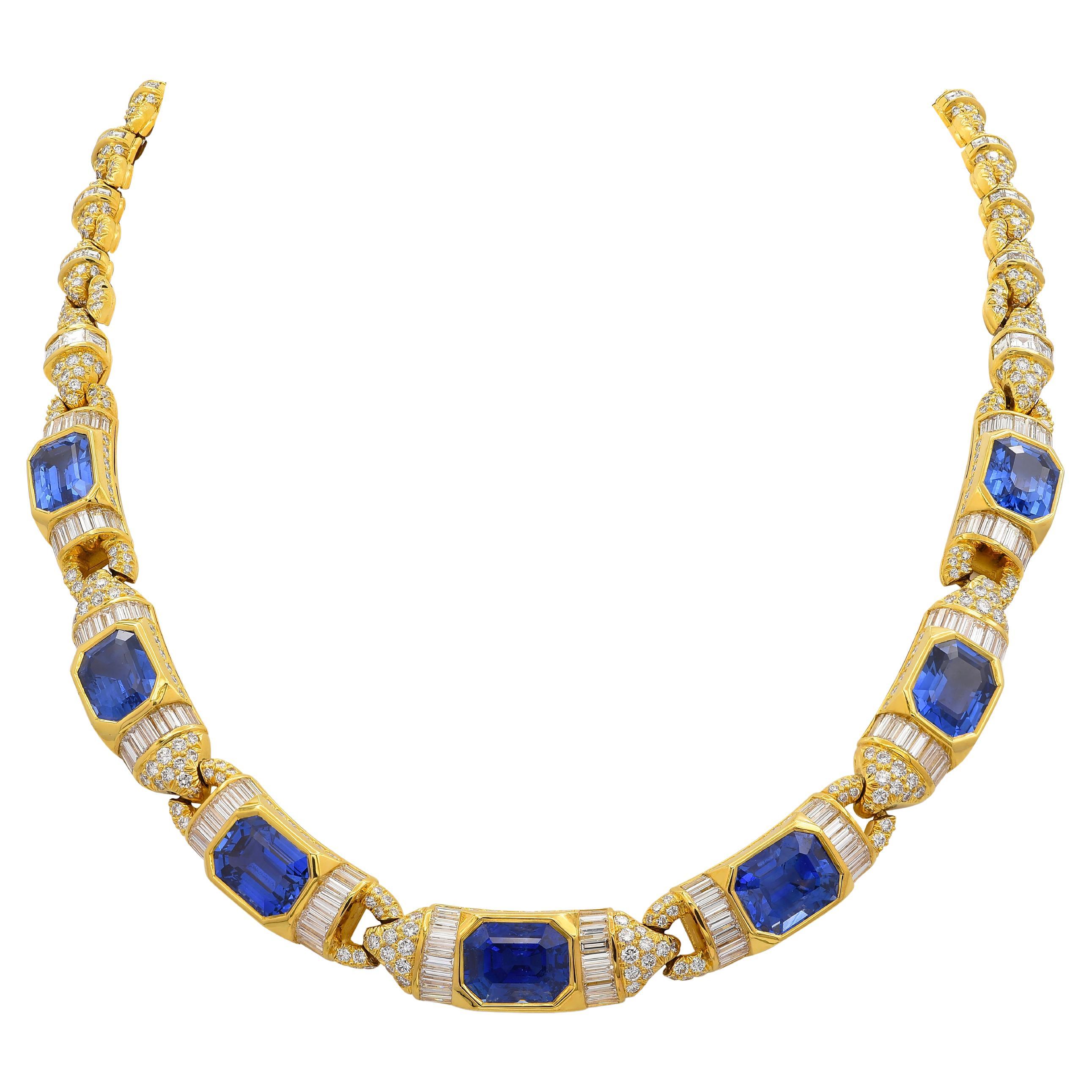 GRS 18kt Necklace 41.6 ct NH Sapphires & Diamond to His Majesty Qaboos Bin Said For Sale