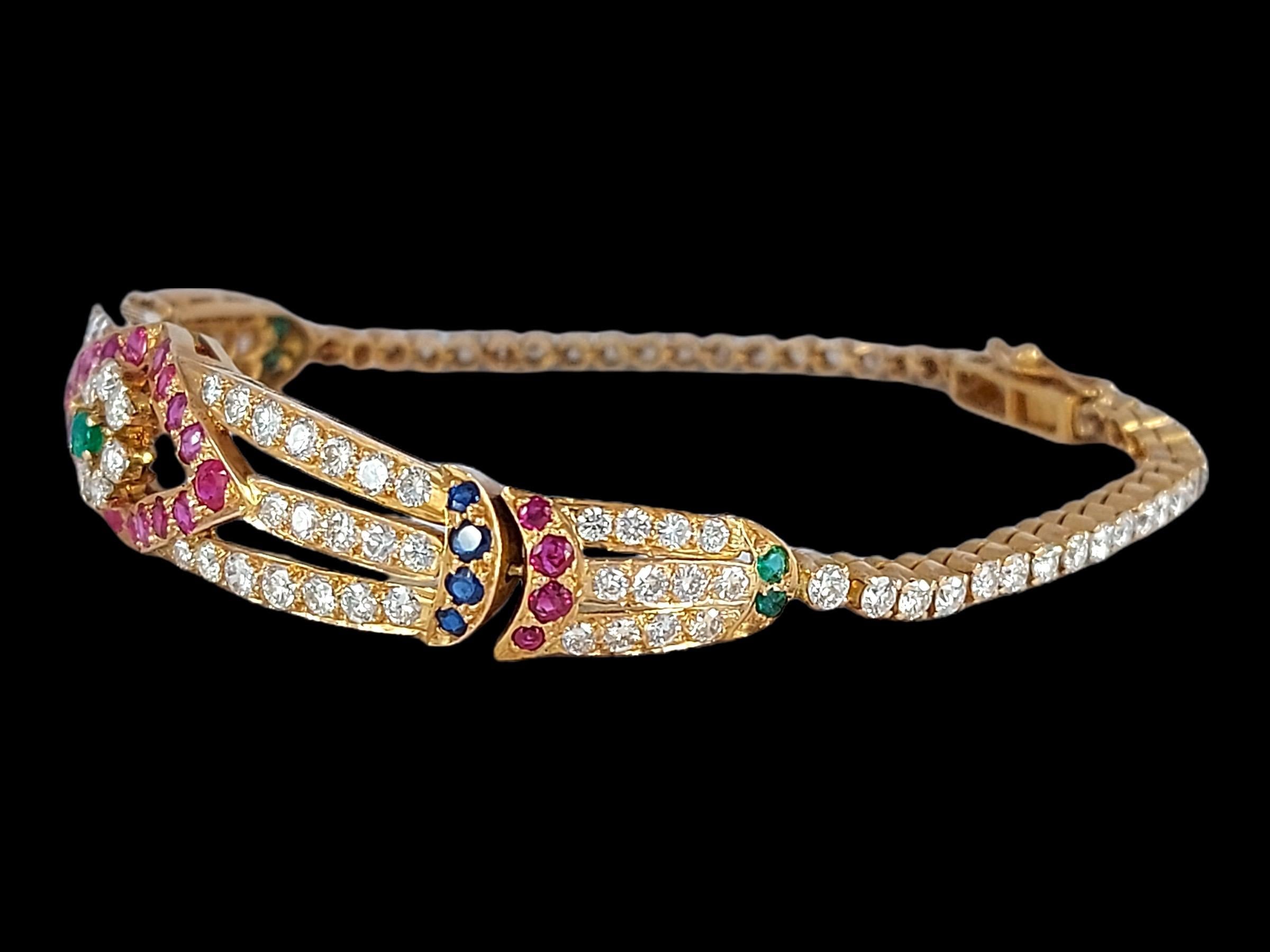 18kt Gold Necklace, Earrings, Bracelet, Ring Set with Diamonds& Precious Stones For Sale 8