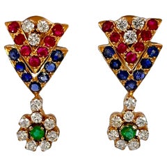 18kt Gold Necklace, Earrings, Bracelet, Ring Set with Diamonds& Precious Stones