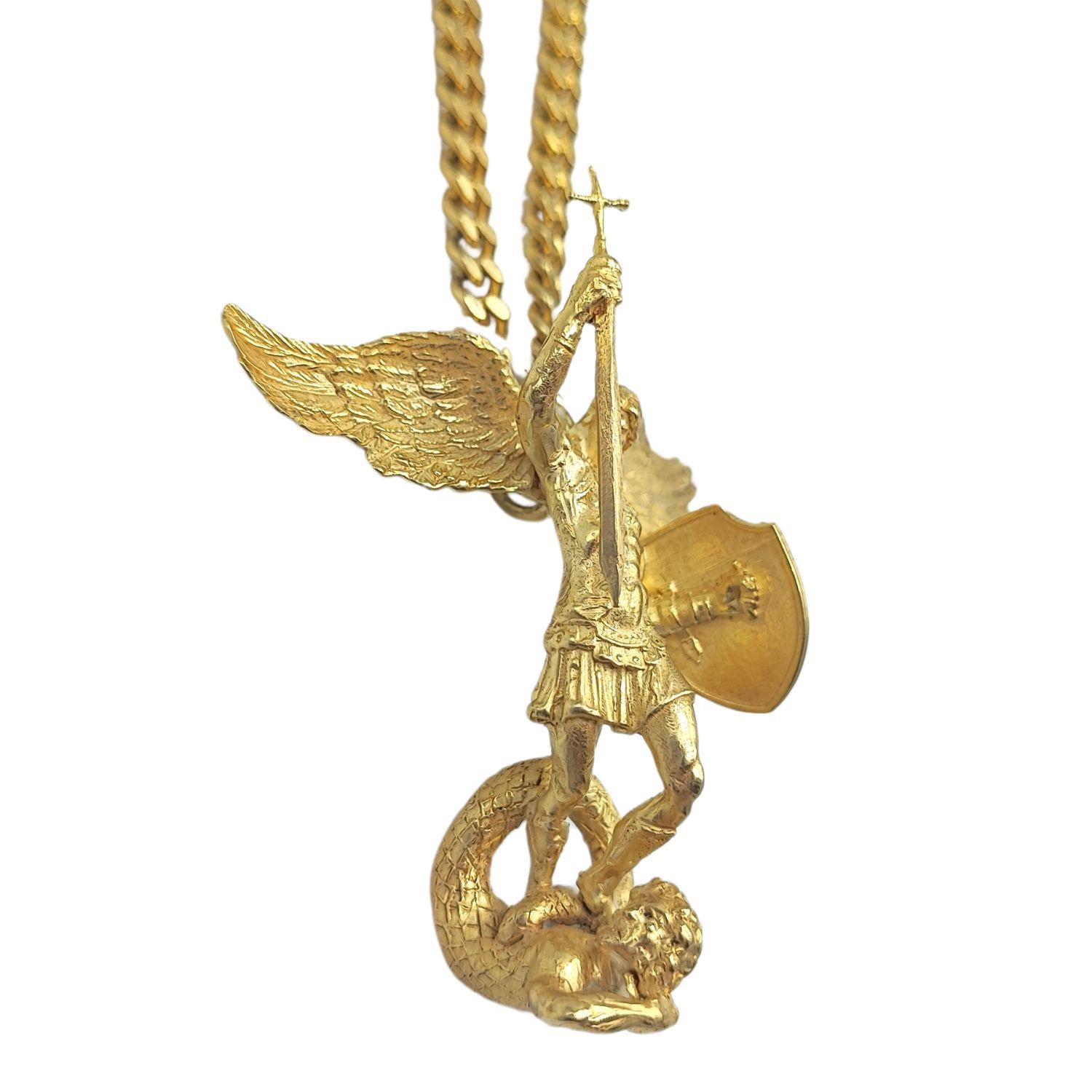 Artist 18kt Gold Necklace Saint Michael the Archangel For Sale