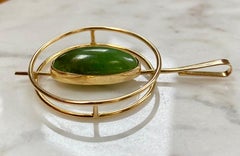 18kt Gold Nephrite Cabochon Jade Circle Pendant