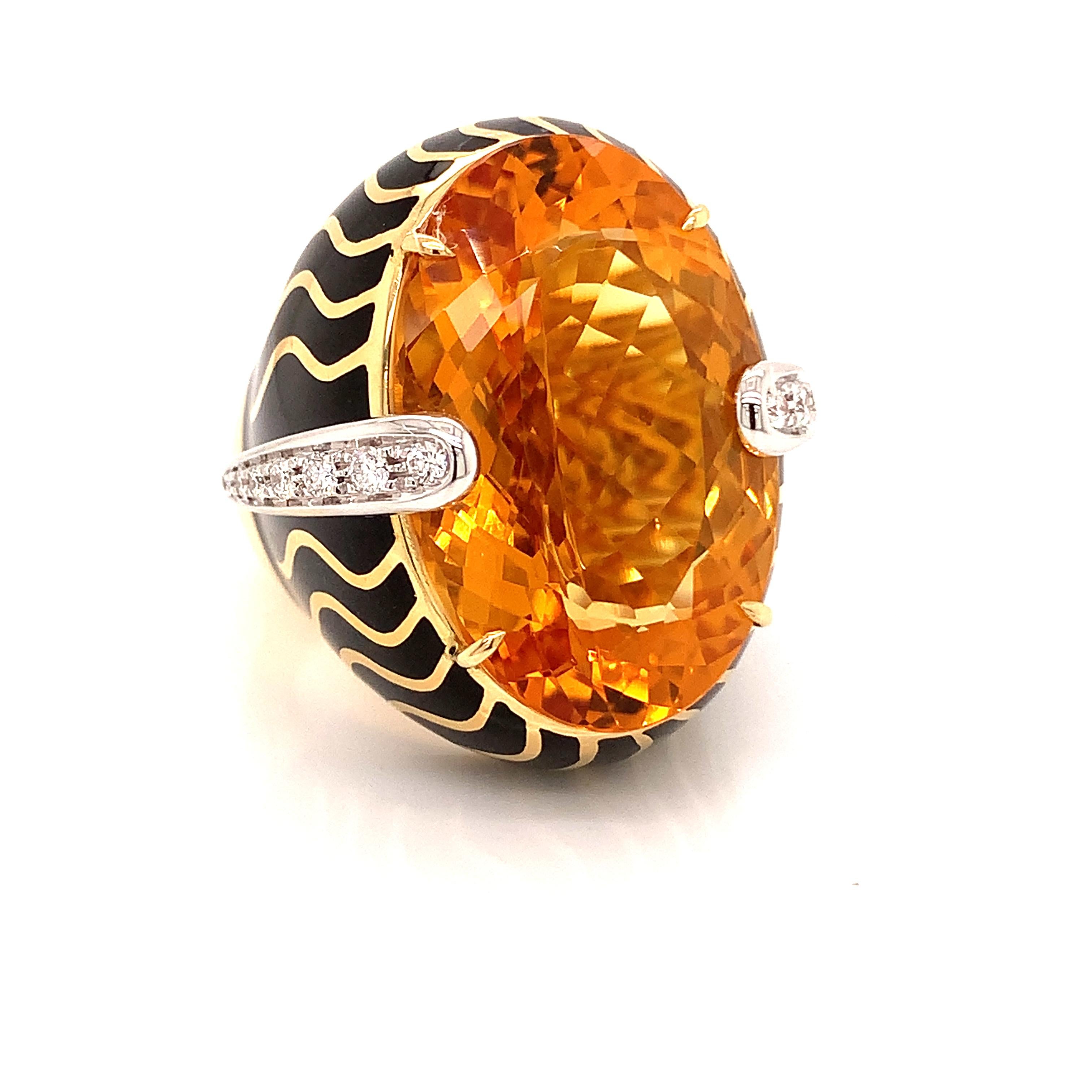 On sale on First Dibs only for 3 week.  This beautiful ring is a stunning piece created in Valenza.  18kt white gold grs 21.30  a beautiful oval citrine ct 29.15 , two white gold elements set in white diamonds ct 0.33  and beautiful animalier motif