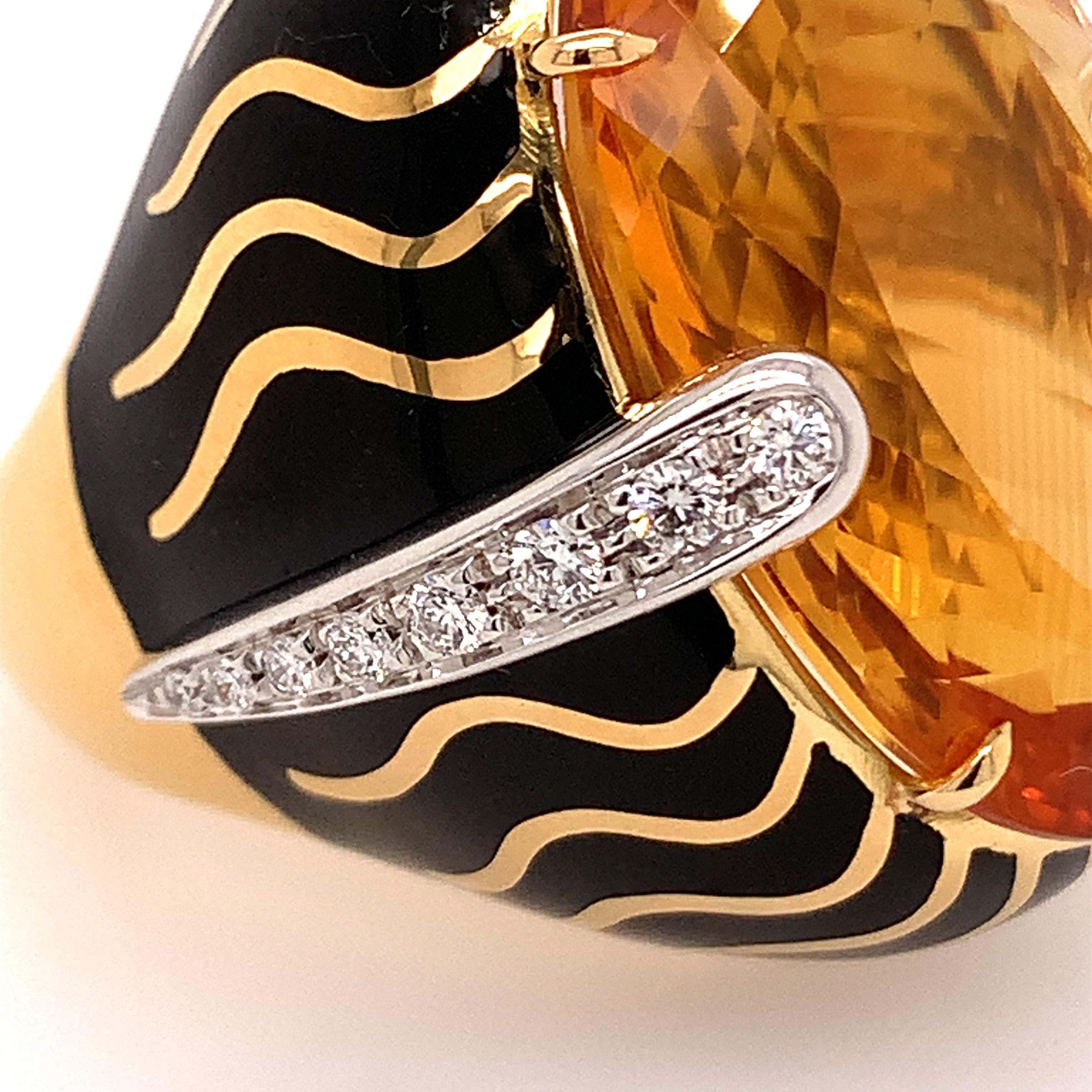 18kt Gold One of a Kind Ring with 29.15 Ct Citrine and Diamonds, Animalier Look In New Condition In Valenza, IT