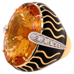 18kt Gold One of a Kind Ring with 29.15 Ct Citrine and Diamonds, Animalier Look