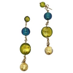 18kt gold pendant earrings & Murano glass beads with internal gold leaf