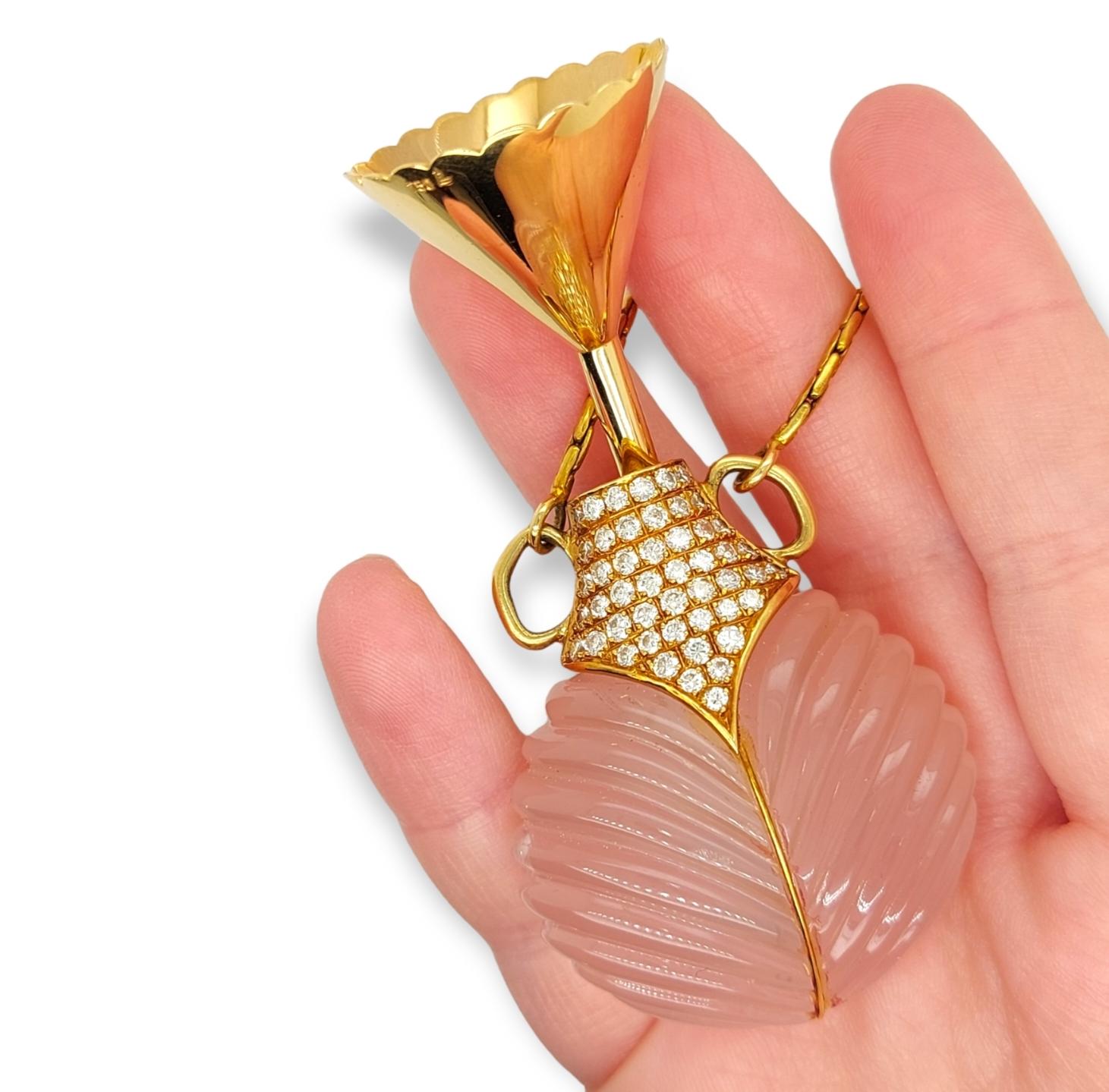18kt Gold Perfume Flask 180ct Rose Quartz Gemstone to H.M.Sultan Qaboos Bin Said For Sale 2
