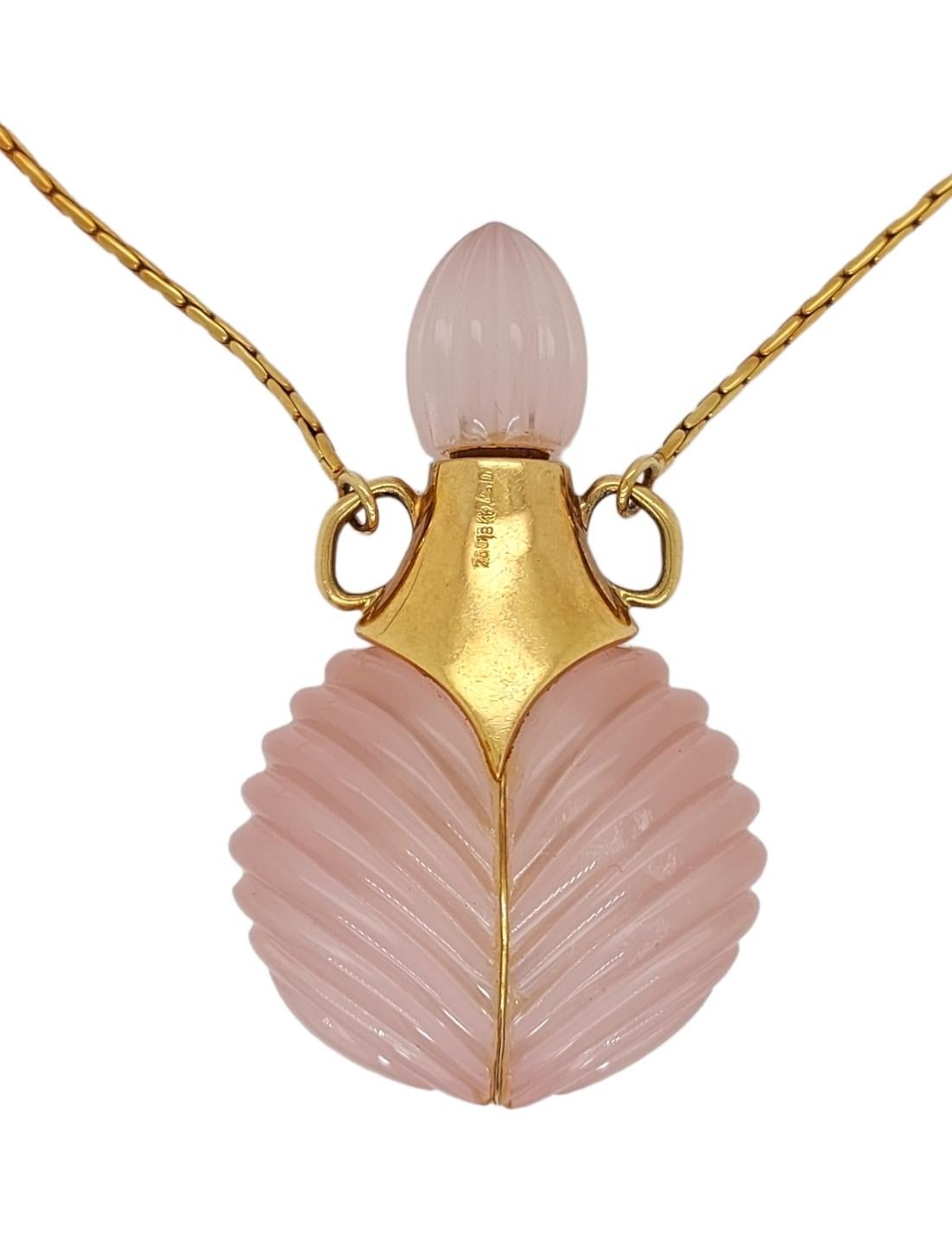18kt Gold Perfume Flask 180ct Rose Quartz Gemstone to H.M.Sultan Qaboos Bin Said For Sale 3