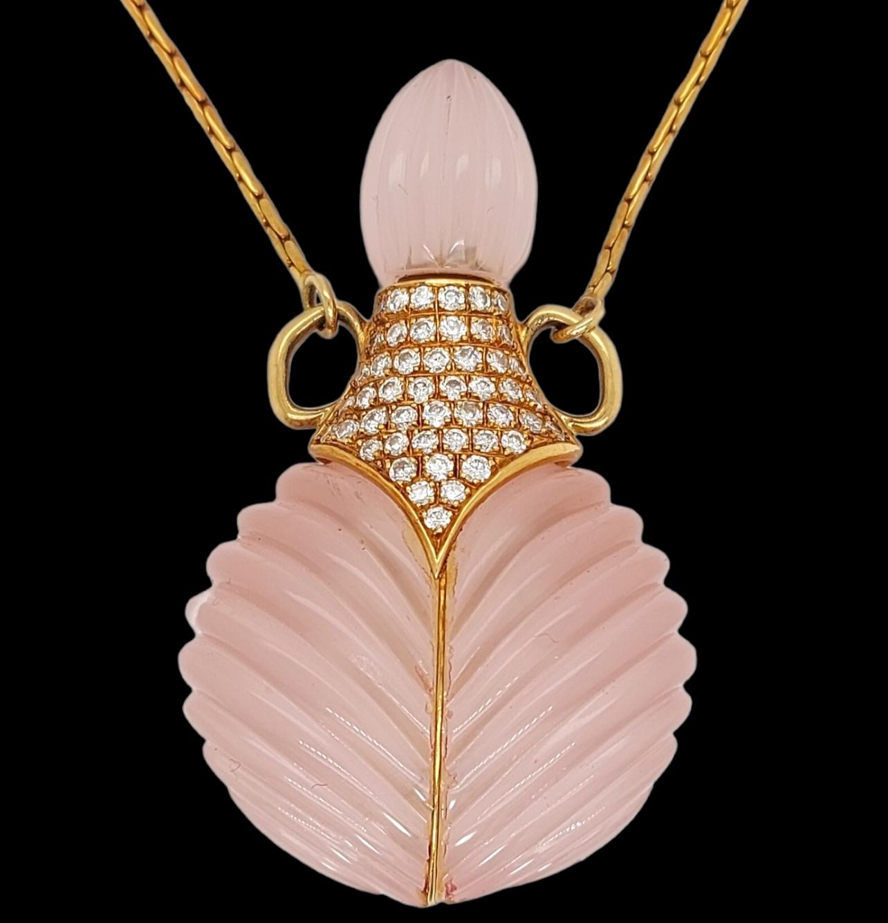 18kt Gold Perfume Flask 180ct Rose Quartz Gemstone to H.M.Sultan Qaboos Bin Said For Sale 4