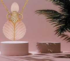 18kt Gold Perfume Flask 180ct Rose Quartz Gemstone to H.M.Sultan Qaboos Bin Said