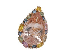 18kt Gold Pink Ring with 27.40ct Huge Pear Shape Morganite & Multi Color Stones