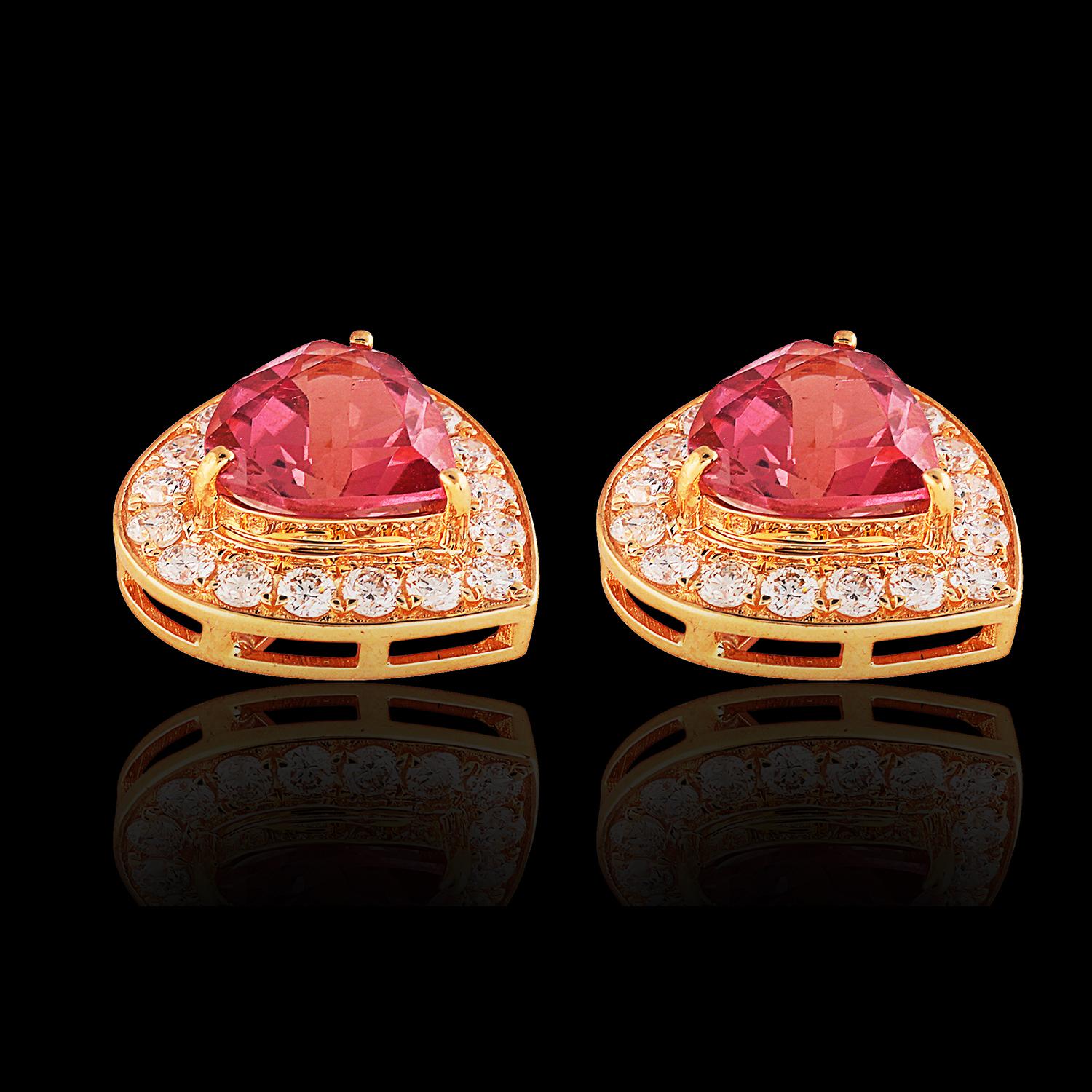 Ohrstecker aus 18 Karat Gold mit rosa Turmalin und Diamant (Art nouveau) im Angebot