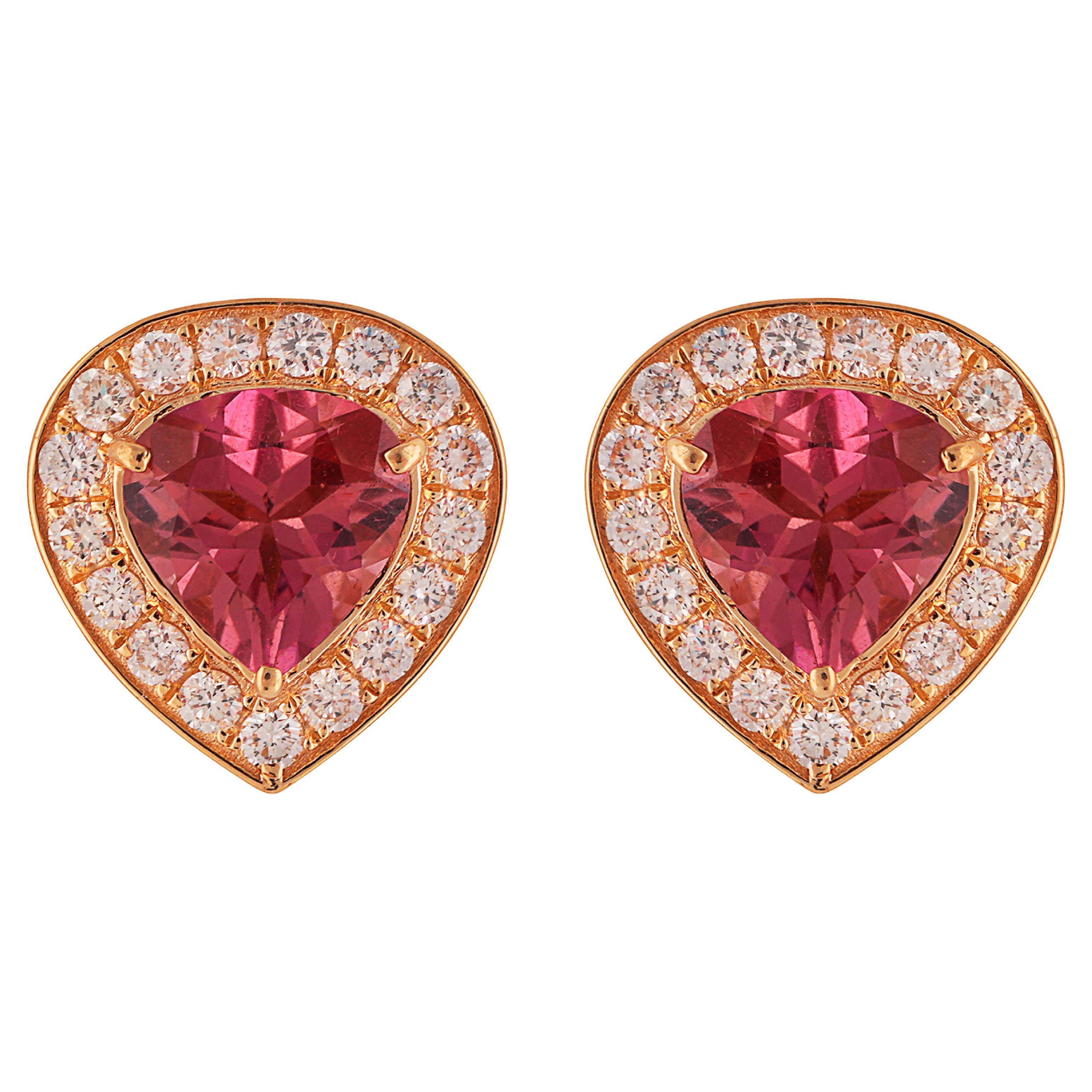 18kt Gold Pink Tourmaline & Diamond Stud Earrings