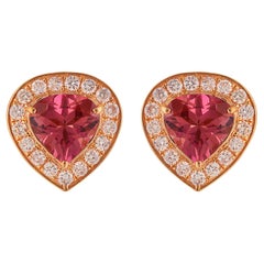 Boucles d'oreilles en or 18kt Tourmaline rose et diamant