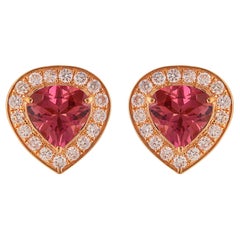 18kt Gold Pink Tourmaline & Diamond Stud Earrings